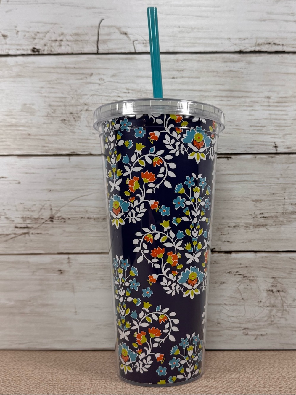 Vera Bradley Navy Floral 14 oz Insulated Travel Tumbler with Reusable Straw